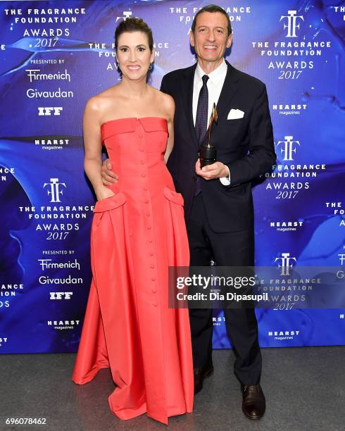 Elizabeth Musmanno and Alexander Vreeland pose backstage at the 2017 Fragrance Foundation Awards Presented By Hearst Magazines at Alice Tully Hall on...