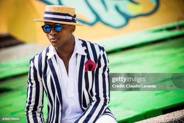 Alvin Alto is seen during Pitti Immagine Uomo 92. At Fortezza Da Basso on June 14, 2017 in Florence, Italy.