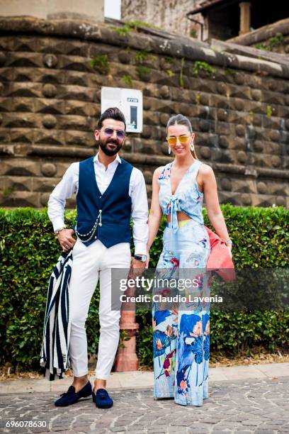 Melik Kan and Bugse Kam are seen during Pitti Immagine Uomo 92. At Fortezza Da Basso on June 14, 2017 in Florence, Italy.