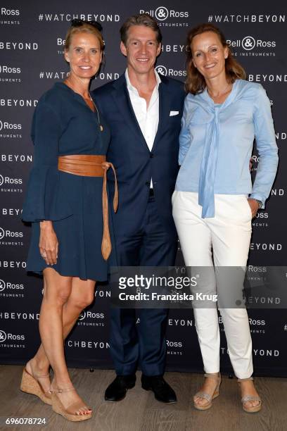 Beatrice Miller , Christoph Miller and Ute Schues attend the Bell & Ross Cocktail Party at Elbphilharmonie show apartment on June 14, 2017 in...