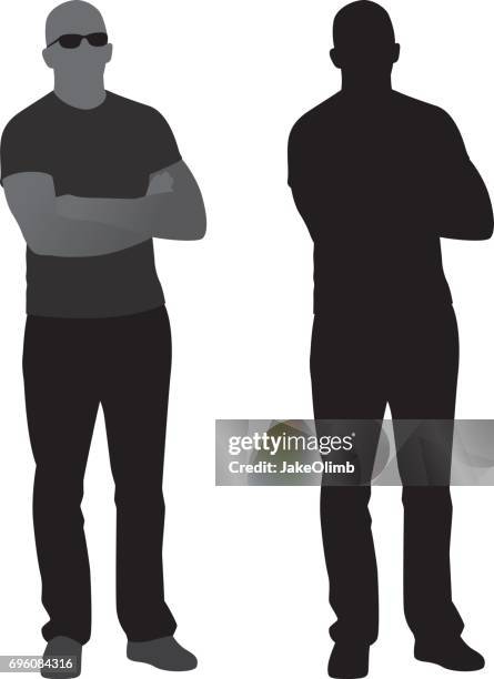 man with arms crossed silhouette - hair loss stock illustrations