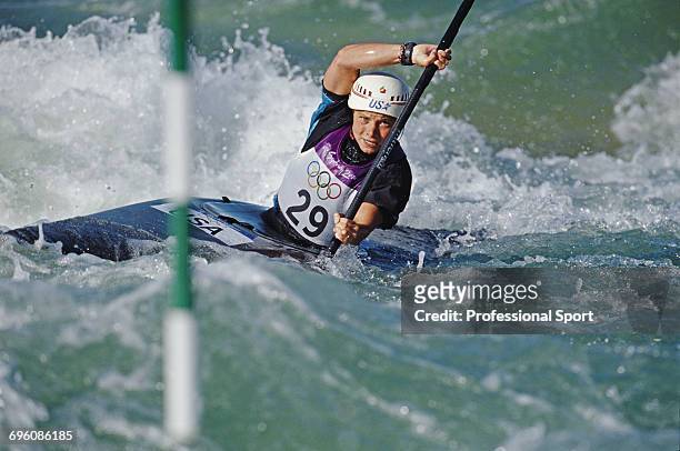 American slalom canoeist Rebecca Giddens competes for the United States to finish in 6th place in the Women's slalom K-1 kayak canoe event held at...