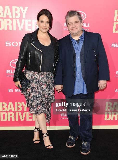 Meredith Salenger and Patton Oswalt attend the premiere of "Baby Driver" at Ace Hotel on June 14, 2017 in Los Angeles, California.