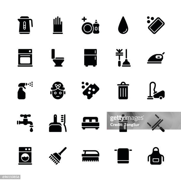 bildbanksillustrationer, clip art samt tecknat material och ikoner med rengöring ikoner - regelbundna glyph - sopskyffel