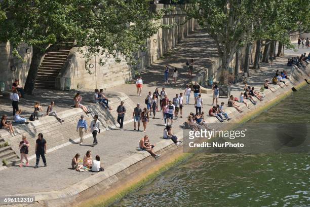 Nice weather with temperatures over 30 C remains in Paris for a least a week. On Friday, June 14 in Paris, France.