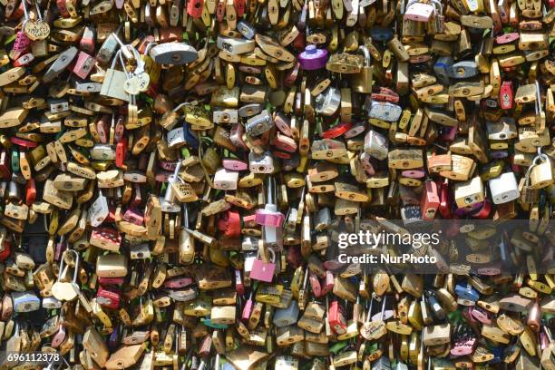Paris 'love locks' removed from 'Pont des Arts' bridge, in Paris. On Friday, June 14 in Paris, France.