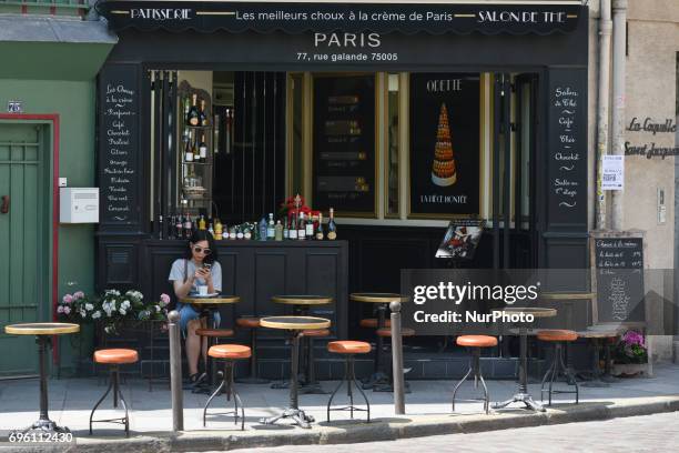 Empty chairs in one of many Cafes, near Notre Dame Cathedral in Paris, as visitor numbers dropped in wake of terrorist attacks. The Louvre Museum in...
