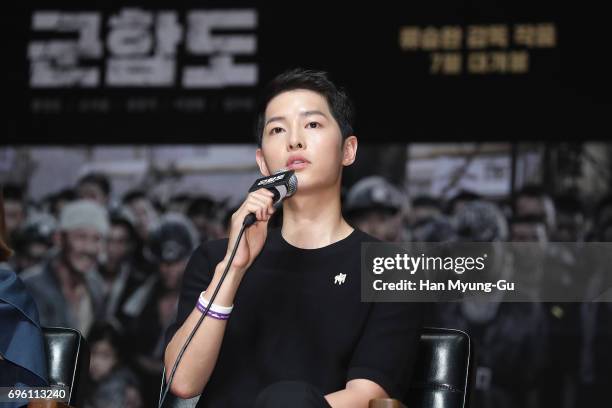 South Korean actor Song Joong-Ki attends the press conference for 'The Battleship Island' at the National Museum of Korea on June 15, 2017 in Seoul,...