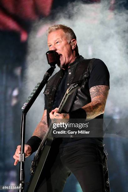 James Hetfield performs in concert with Metallica during their WorldWired Tour at the Alamodome on June 14, 2017 in San Antonio, Texas.