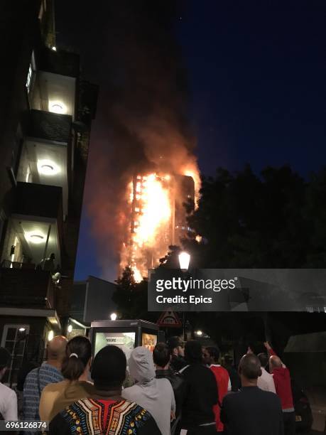 Huge fire engulfs the 24 story Grenfell Tower in Latimer Road, West London as emergency services attended in the early hours of Wednesday morning:...