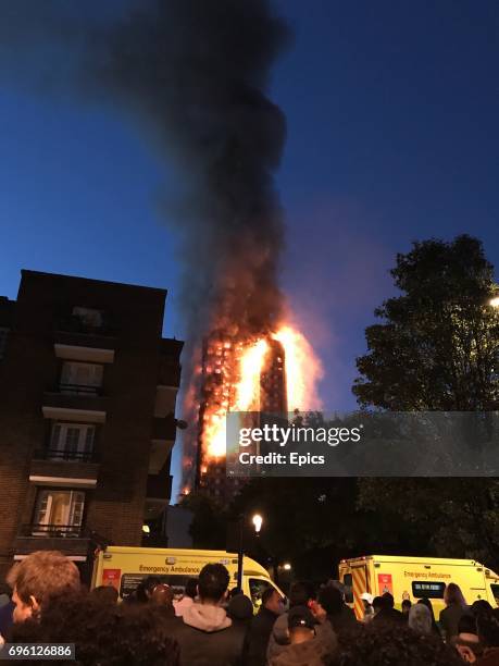 Huge fire engulfs the 24 story Grenfell Tower in Latimer Road, West London as emergency services attended in the early hours of Wednesday morning:...