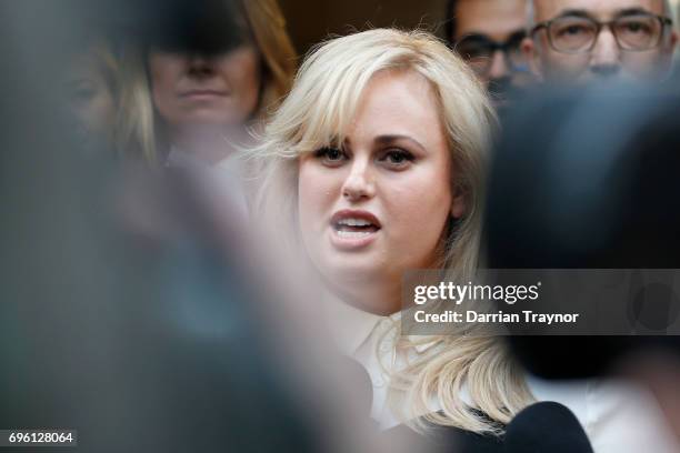 Rebel Wilson speaks to the media on June 15, 2017 in Melbourne, Australia. After a three week trial, a jury of six has returned unanimous verdicts in...