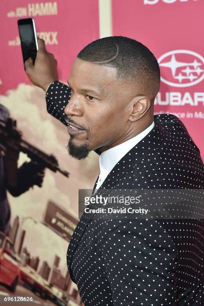 Jaime Foxx attends the Premiere Of Sony Pictures' "Baby Driver" - Arrivals at Ace Hotel on June 14, 2017 in Los Angeles, California.