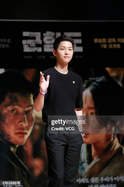 South Korean actor Song Joong-Ki attends the press conference of film "Battleship Island" on June 15, 2017 in Seoul, South Korea.