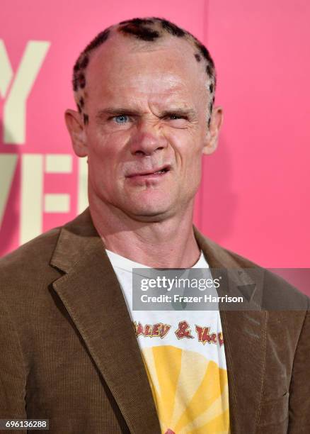 Musician/actor Flea arrives at the Premiere of Sony Pictures' "Baby Driver" at Ace Hotel on June 14, 2017 in Los Angeles, California.