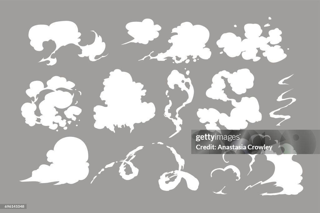 Steam Clouds Set Cartoon White Smoke Vector Illustration Fog Flat Isolated  Clipart For Design Effects And Advertising Posters High-Res Vector Graphic  - Getty Images