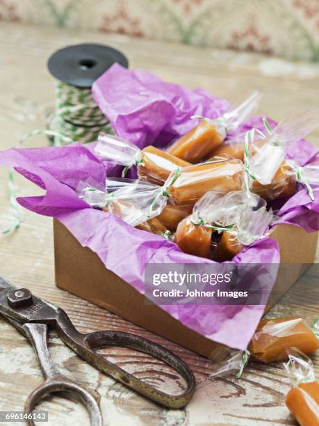 handmade toffee in box - toffee stock pictures, royalty-free photos & images