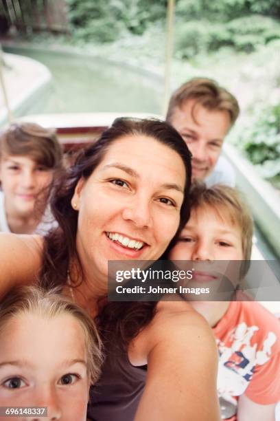 family taking selfie - family with three children stock pictures, royalty-free photos & images