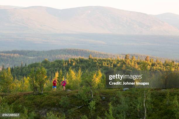 couple jogging in mountains - jamtland stock pictures, royalty-free photos & images