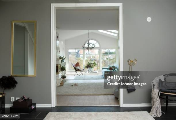 modern living room - bedroom doorway stock pictures, royalty-free photos & images