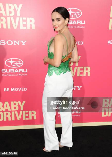 Actress Ana de la Reguera attends the premiere of "Baby Driver" at Ace Hotel on June 14, 2017 in Los Angeles, California.