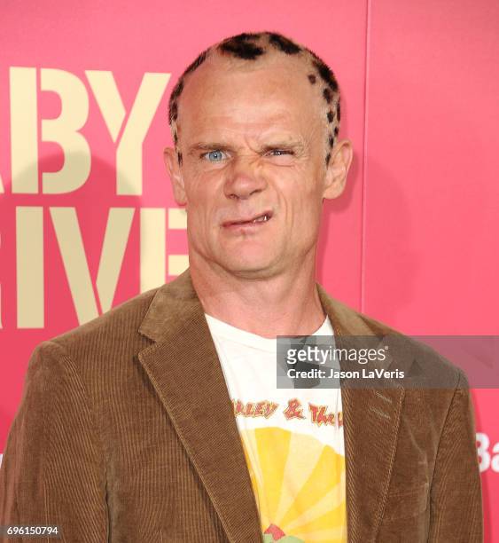 Musician/actor Flea attends the premiere of "Baby Driver" at Ace Hotel on June 14, 2017 in Los Angeles, California.
