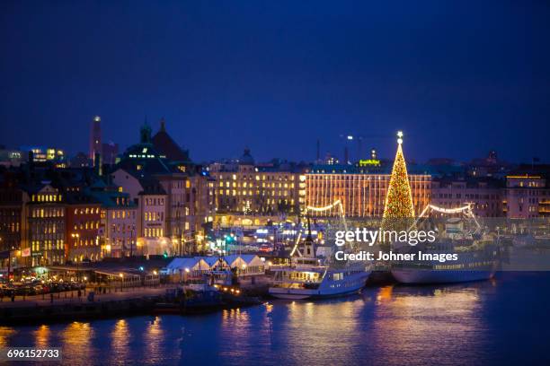 christmas illumination at sea - johner christmas foto e immagini stock