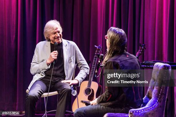 Justin Hayward and Scott Goldman speak during An Evening With Justin Hayward at The GRAMMY Museum on June 14, 2017 in Los Angeles, California.