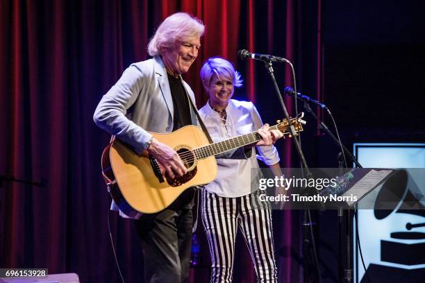 Justin Hayward and Julie Ragins perform during An Evening With Justin Hayward at The GRAMMY Museum on June 14, 2017 in Los Angeles, California.