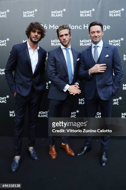 Marlon Luiz Teixeira, Ben Dahlhaus and Hugh Jackman attend '1926 Montblanc Heritage Launch event' on June 14, 2017 in Florence, Italy.