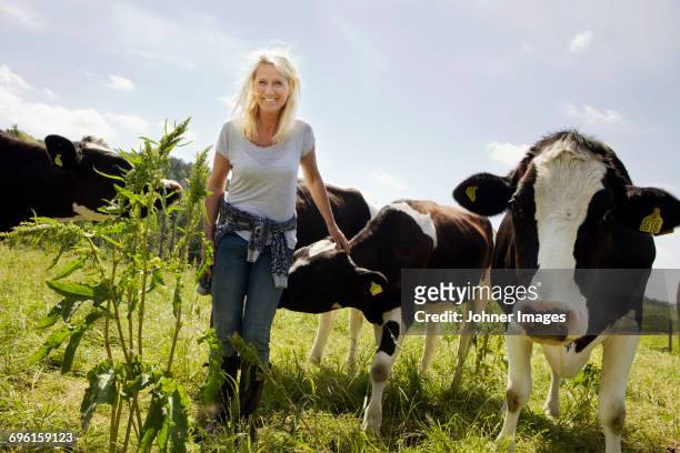 farmer and cows - female animal stock pictures, royalty-free photos & images