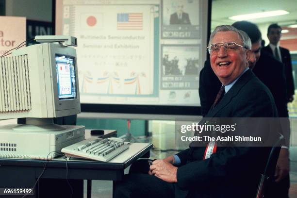 Ambassador to Japan Walter Mondale attends the Multi Media Semiconductor Seminar Opening Ceremony at Sunshine City on February 28, 1995 in Tokyo,...