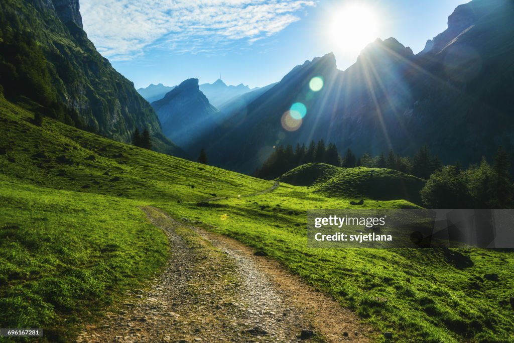 Footpath through mountains, Alps, Switzerland