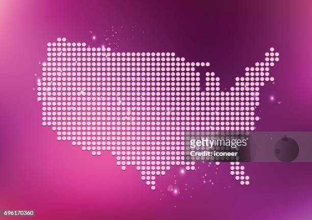 usa-gepunktete karte in pink auf luftblasen hintergrund - raster punkte stock-grafiken, -clipart, -cartoons und -symbole