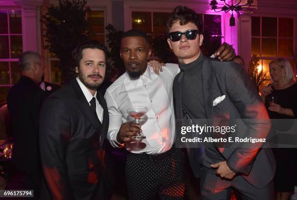 Director Edgar Wright, actor Jamie Foxx and actor Ansel Elgort attend the after party for the premiere of Sony Pictures' "Baby Driver" on June 14,...