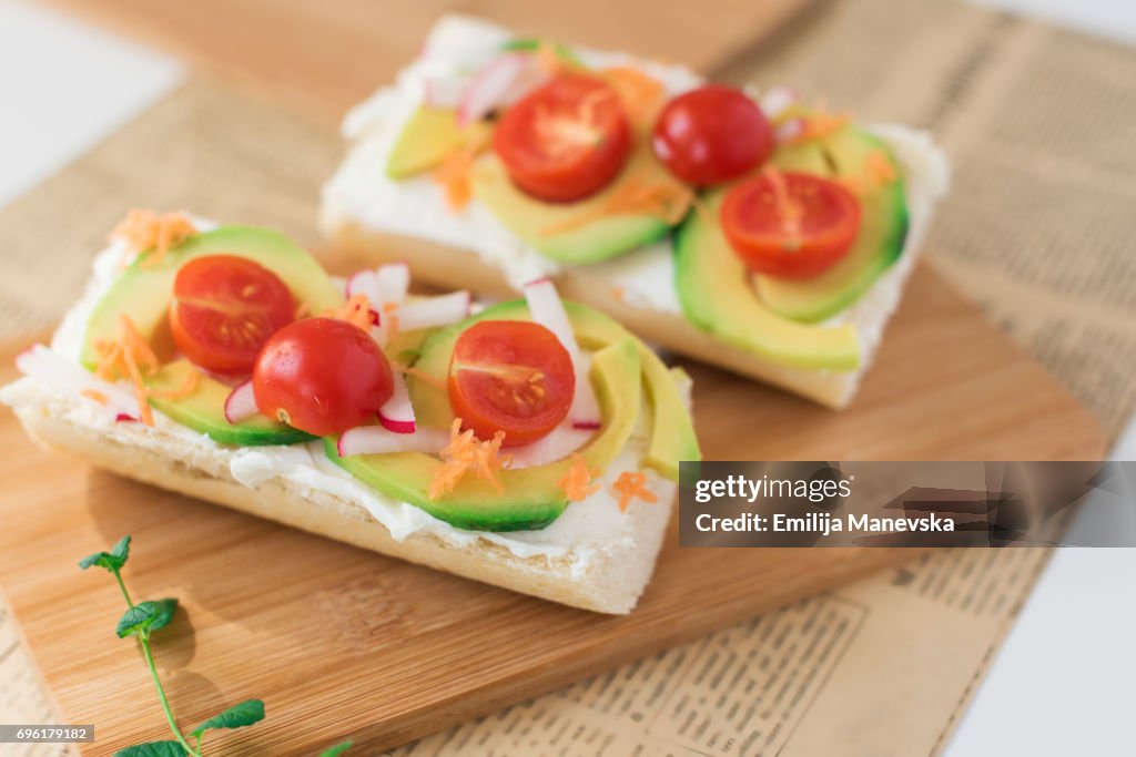 Fresh sandwiches with avocado and cherry tomato