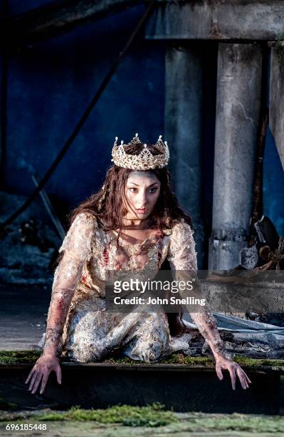 Andrea Carroll as Melisande performs on stage in a new production of "Pelleas et Melisande" by Debussy at Garsington Opera at Garsington Opera at...