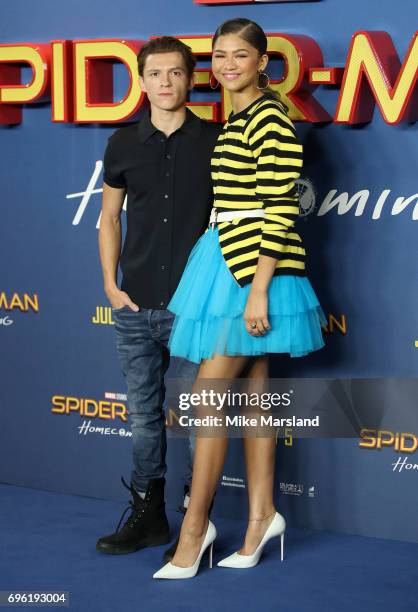 Tom Holland and Zendaya attend the "Spider-Man : Homecoming" photocall at The Ham Yard Hotel on June 15, 2017 in London, England.