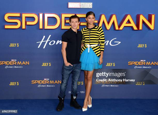 Zendaya and Tom Holland attend the "Spider-Man : Homecoming" photocall at The Ham Yard Hotel on June 15, 2017 in London, England.