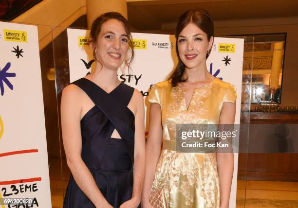 Amnesty international President Camille Blanc and Eleonore Boccara attend Amnesty International 'Musique Contre L'Oubli' Gala Ceremony at Theatre des...