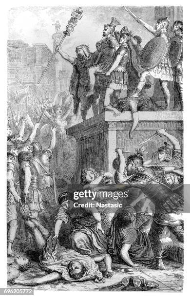 ilustrações de stock, clip art, desenhos animados e ícones de praetorian guard proclaiming a roman emperor - guarda de honra evento