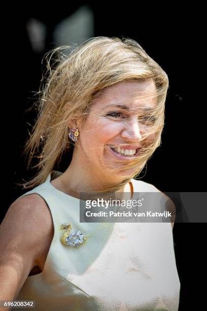 Queen Maxima of The Netherlands arrives at the Royal Palace for the annual palace symposium on June 15, 2017 in Amsterdam, Netherlands. Theme of the...