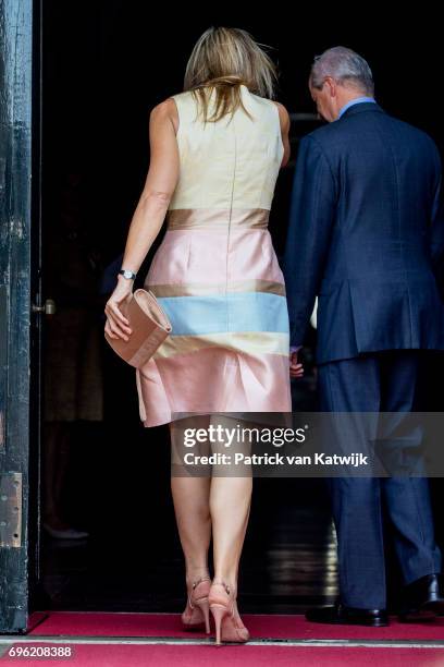 Queen Maxima of The Netherlands arrives at the Royal Palace for the annual palace symposium on June 15, 2017 in Amsterdam, Netherlands. Theme of the...