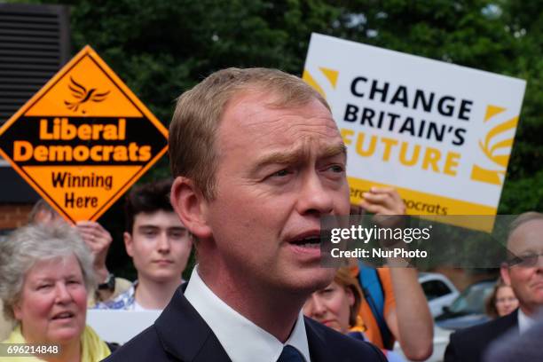 Tim Farron announced on 14 June 2017 in London, UK, that he will stand down as the leader of the Liberal Democrats. File photos from past events.