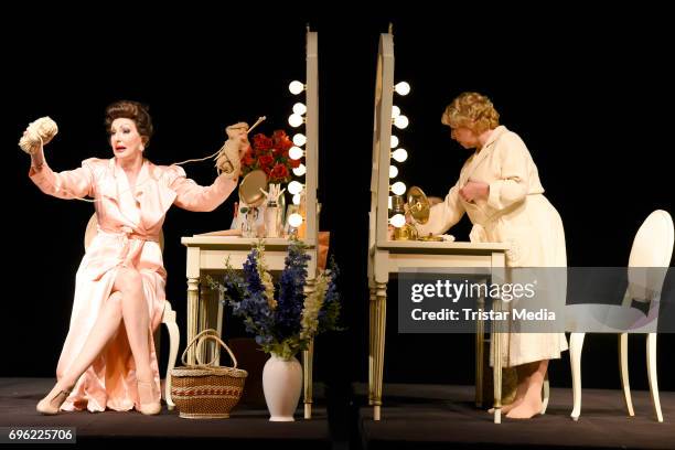 Desiree Nick and Manon Strache perform during the rehearsal of the play 'Bette & Joan' on June 15, 2017 in Berlin, Germany.