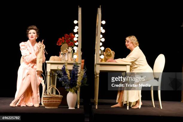 Desiree Nick and Manon Strache perform during the rehearsal of the play 'Bette & Joan' on June 15, 2017 in Berlin, Germany.