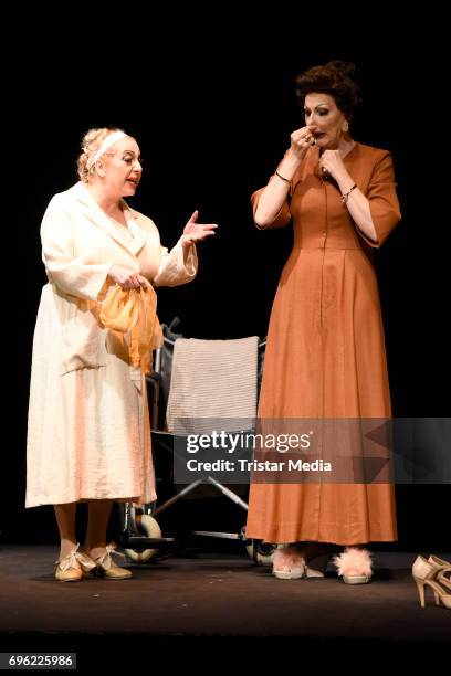 Desiree Nick and Manon Strache perform during the rehearsal of the play 'Bette & Joan' on June 15, 2017 in Berlin, Germany.