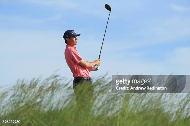 Poston of the United States plays his shot from the fifth tee during the first round of the 2017 U.S. Open at Erin Hills on June 15, 2017 in...