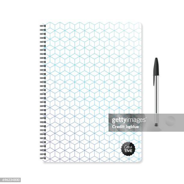 notepad template with abstract geometric background and ballpoint pen - ballpoint pen stock illustrations