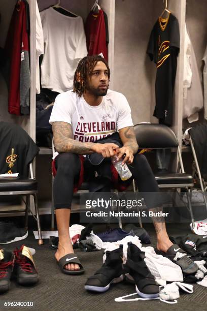 Derrick Williams of the Cleveland Cavaliers gets ready before Game Five of the 2017 NBA Finals against the Golden State Warriors on June 12, 2017 at...